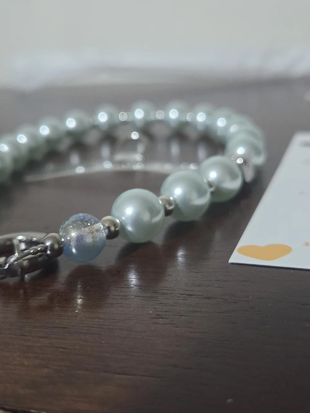 Elegant Light Blue Pearl Beaded Phone Lanyard- NEW